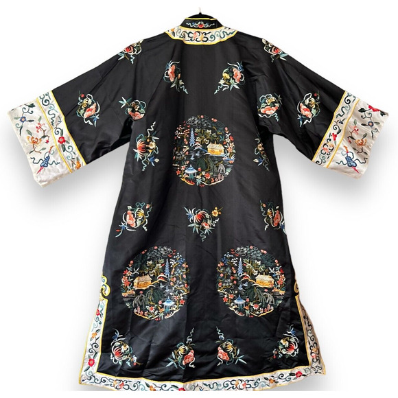 Vintage Chinese ESME Embroidered 100% Silk Circa 1950's Mandarin Kimono Robe L - Picture 9 of 16